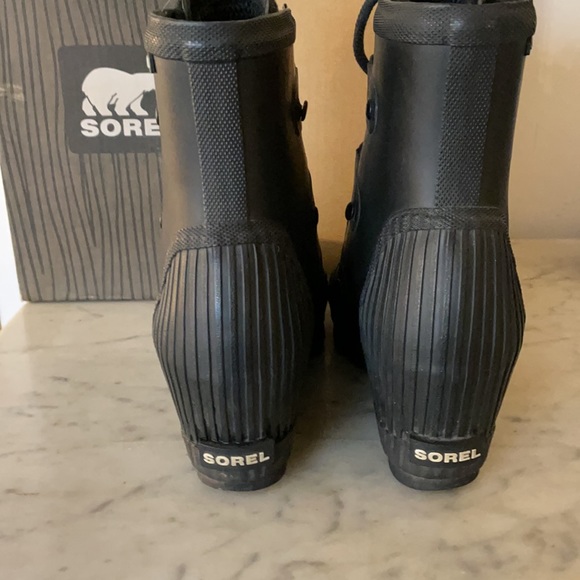 SOREL Joan Rain Wedge Blk Sea Salt 9.5 - Picture 2 of 8